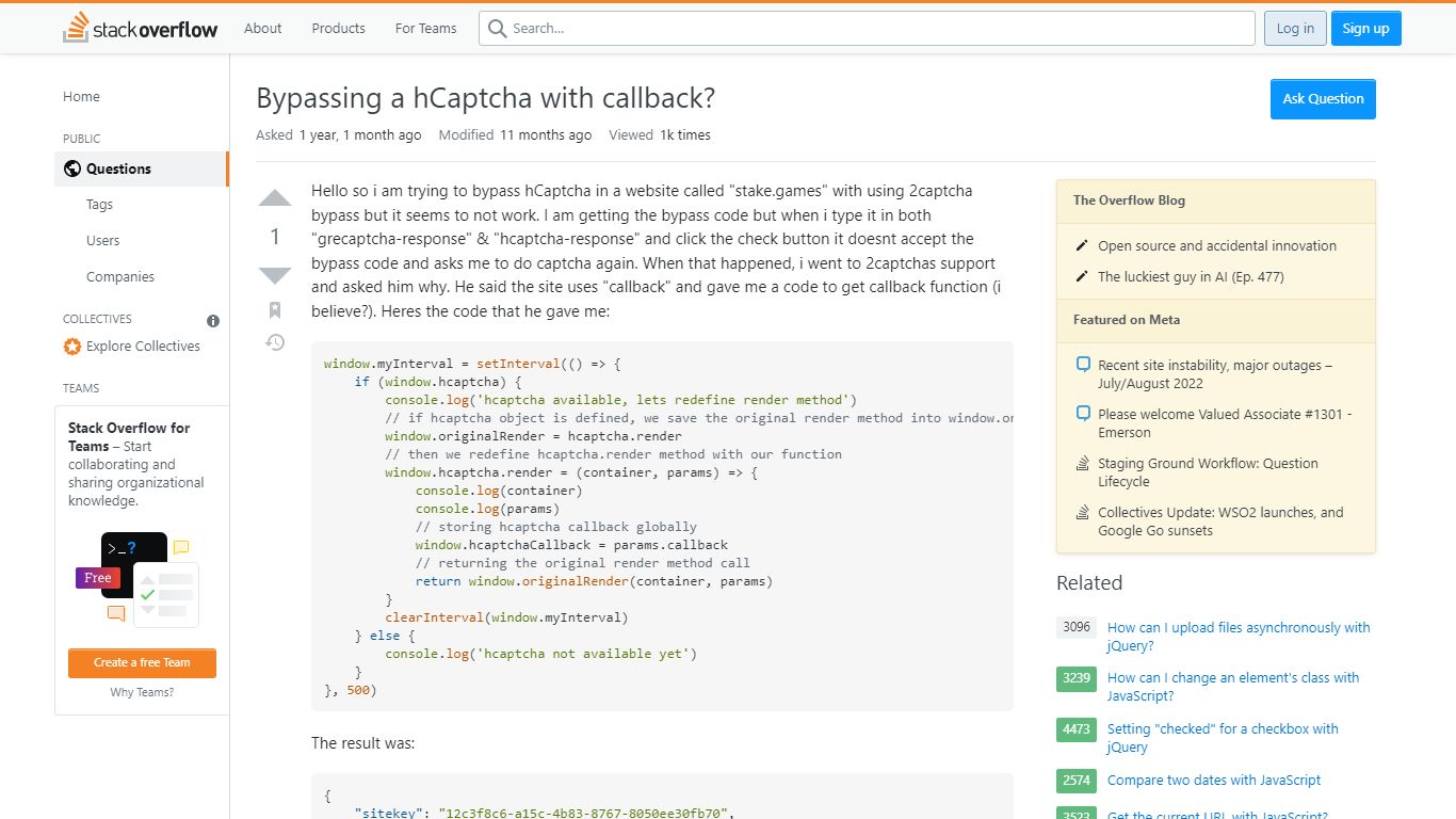 javascript - Bypassing a hCaptcha with callback? - Stack Overflow