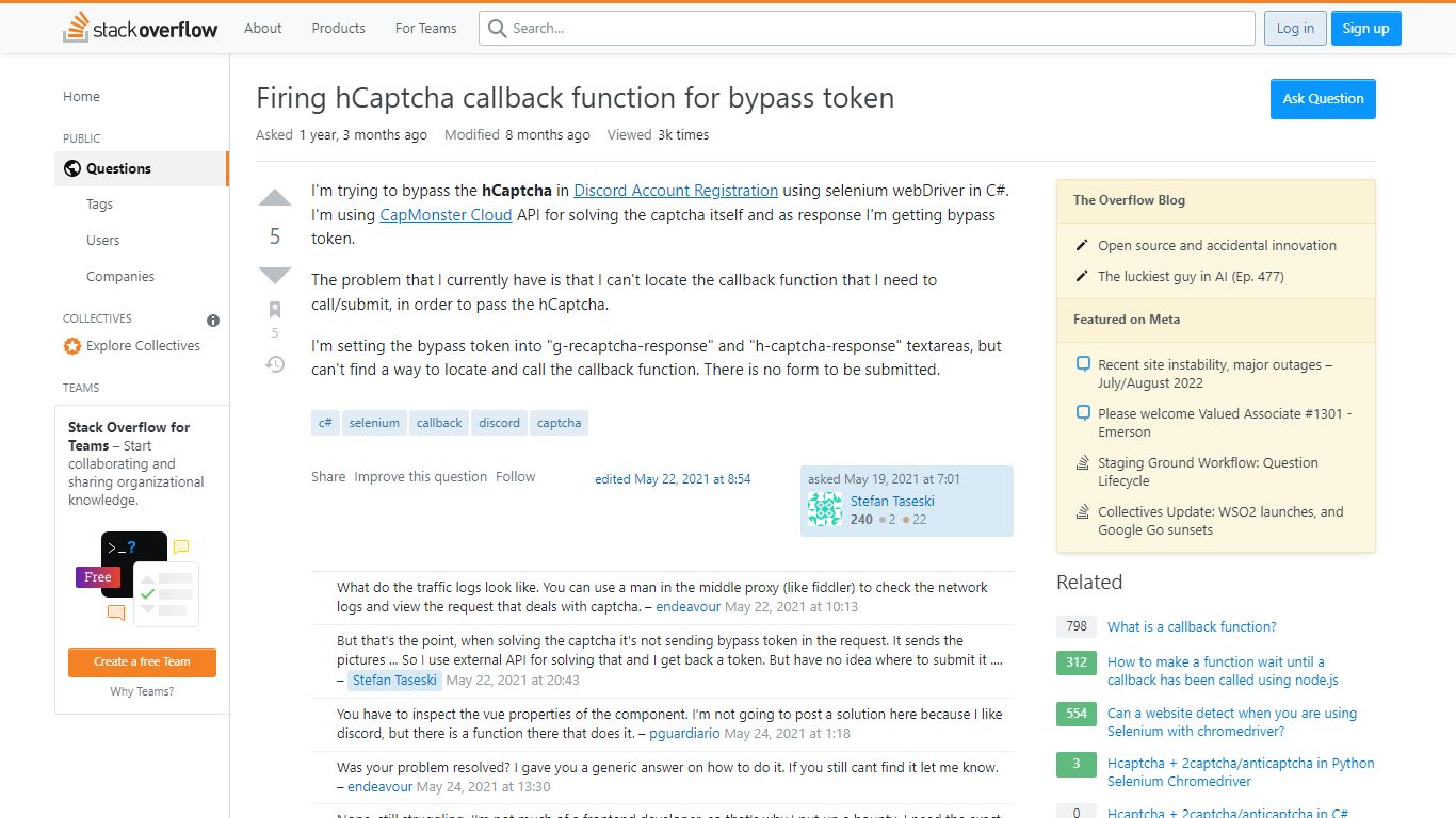 Firing hCaptcha callback function for bypass token
